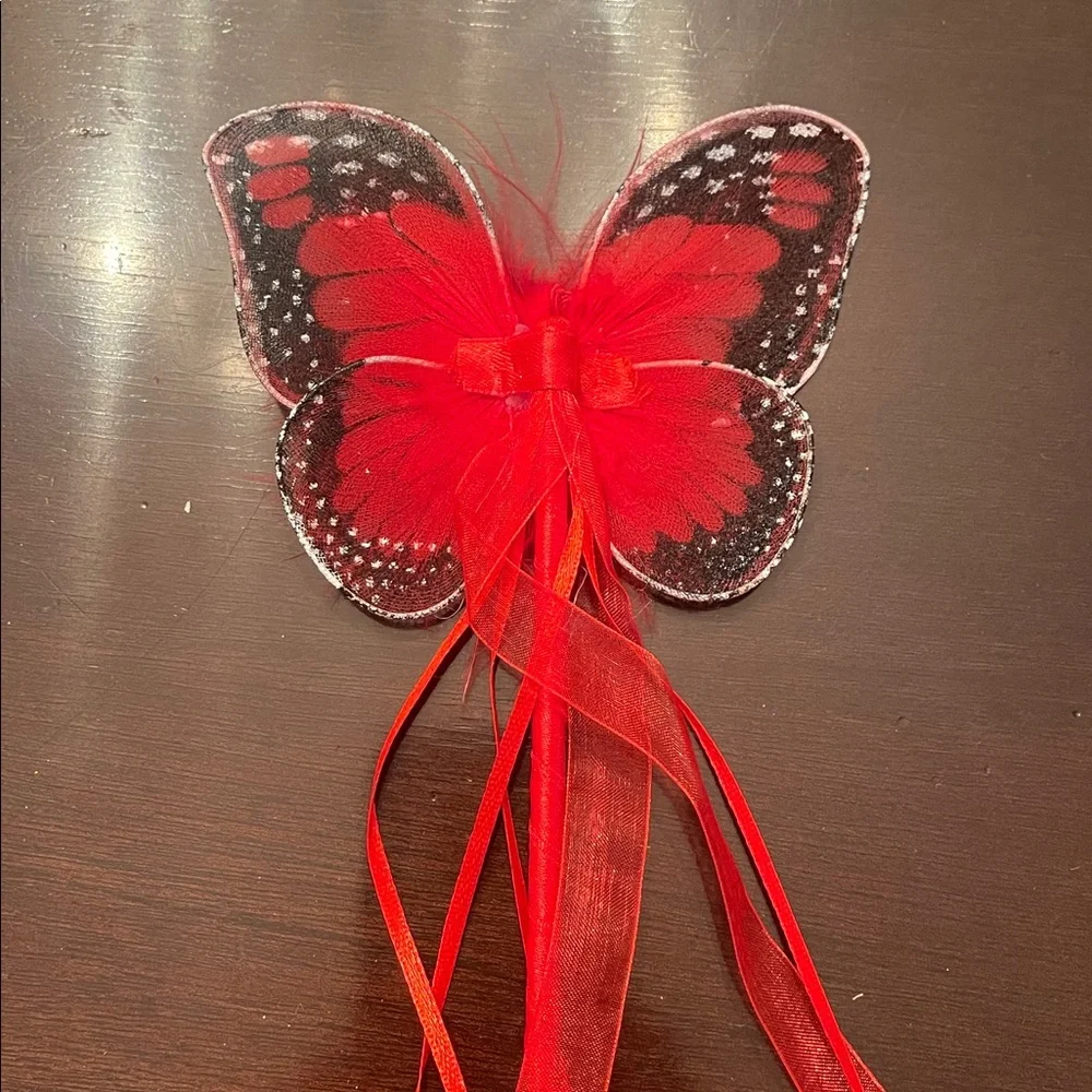 Red butterfly Fairy Wand Party Favors with Maribou and ribbons set of 20